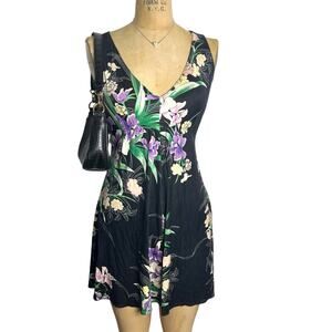 Forest Fairy Black Floral Dress‎ Whimsical Womens Size S Softgrunge
